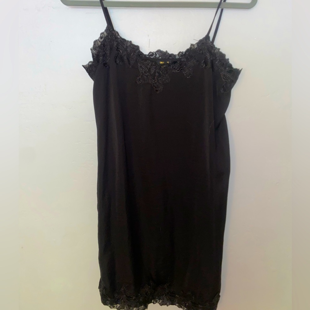 Black Silk Lace Trim Slip Dress